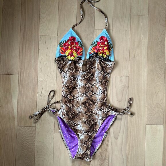 Y2K Monokini Swimsuit – Mixed Prints, Snake Floral, Sexy Fit - Picture 2 of 8